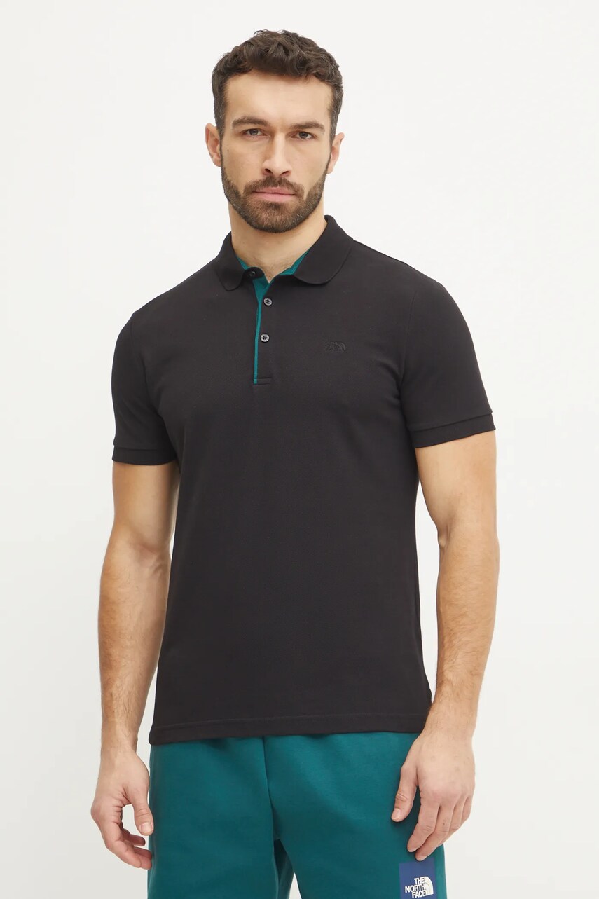 The North Face polo de bumbac Premium Slim culoarea negru, neted, NF0A8C1NJK31