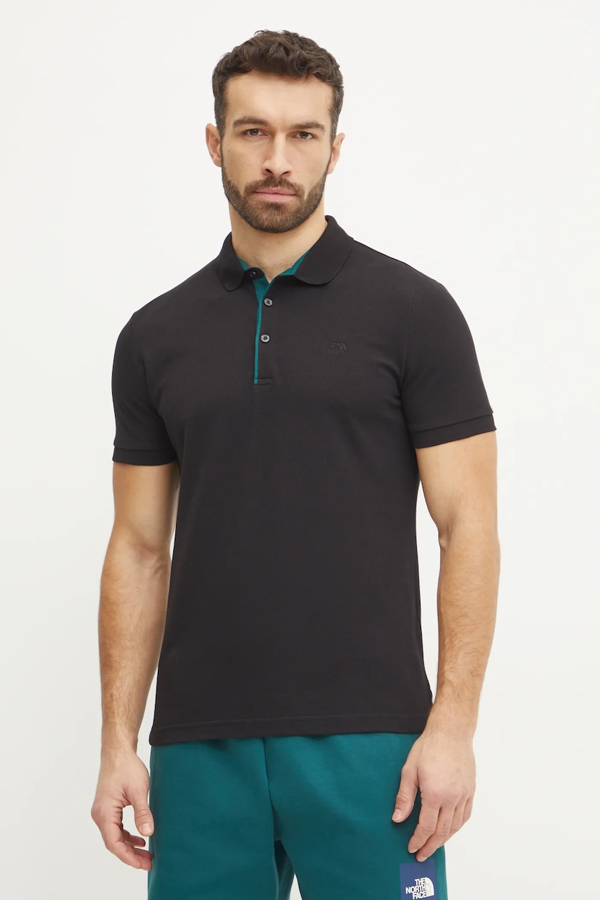 The North Face polo de bumbac Premium Slim culoarea negru, neted, NF0A8C1NJK31