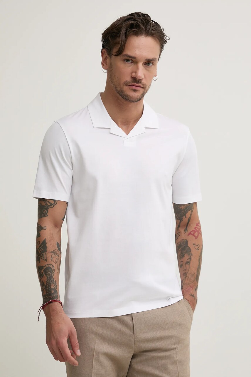 HUGO polo de bumbac barbati, culoarea alb, neted, 50542961