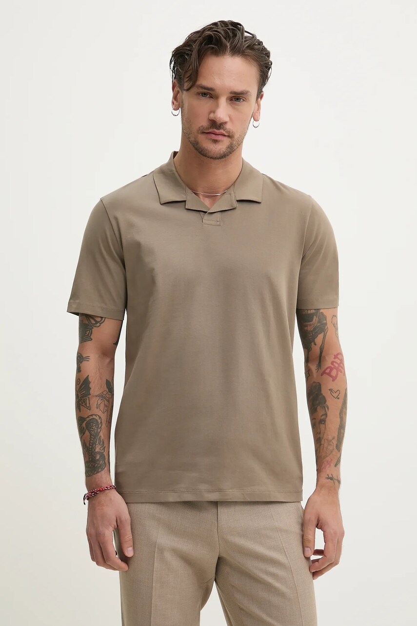 HUGO polo de bumbac barbati, culoarea bej, neted, 50542961