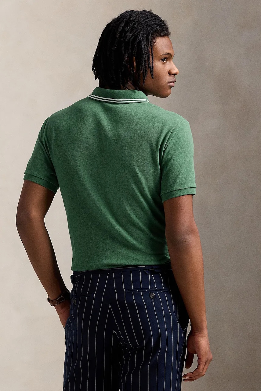 Хлопковое поло Polo Ralph Lauren цвет зелёный однотонное 710963817 Хлопковое поло Polo Ralph Lauren цвет зелёный однотонное 710963817