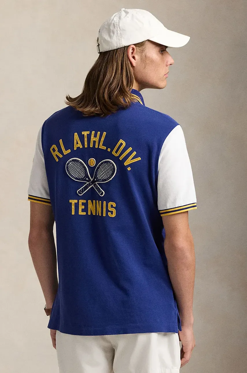 Хлопковое поло Polo Ralph Lauren мужское цвет синий с принтом 710964978 Хлопковое поло Polo Ralph Lauren мужское цвет синий с принтом 710964978