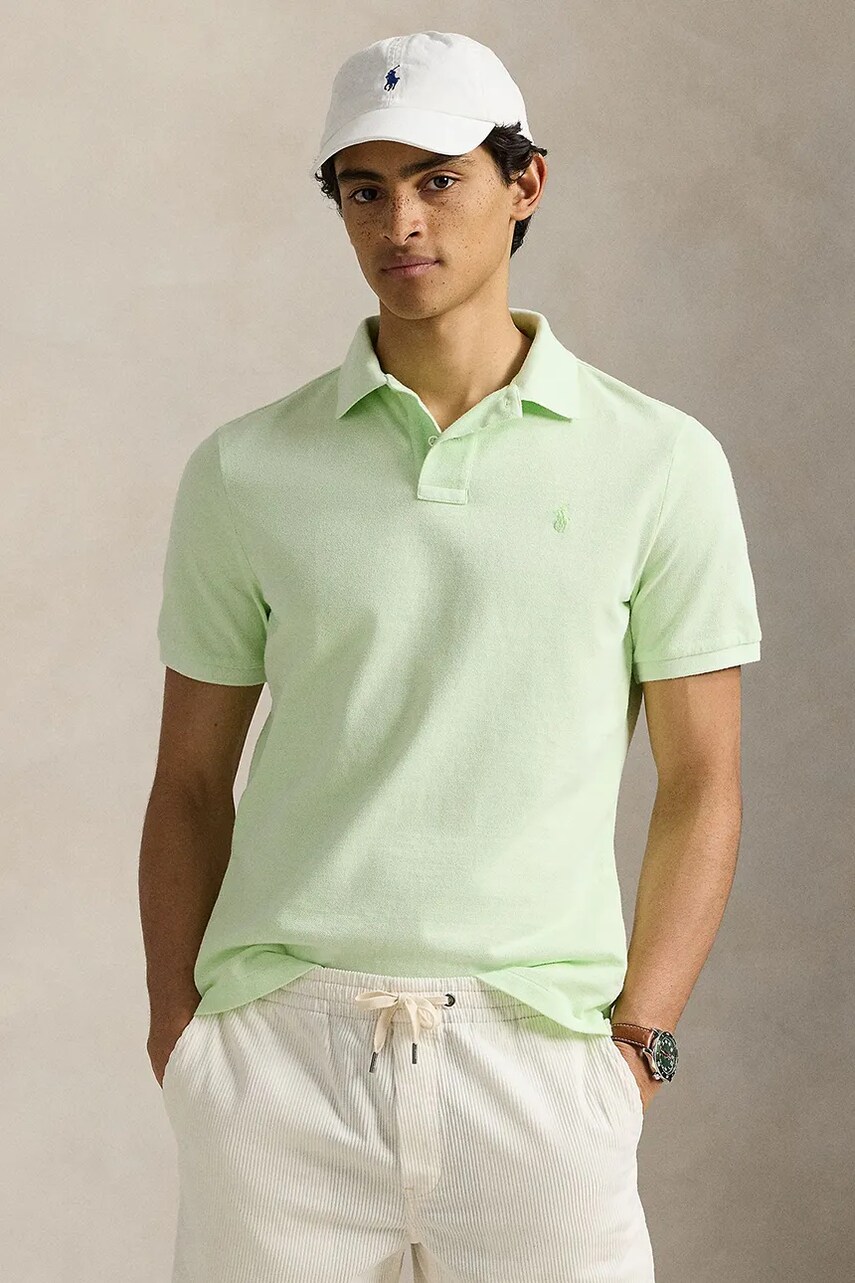 Levně Bavlněné polo tričko Polo Ralph Lauren zelená barva, 710969626
