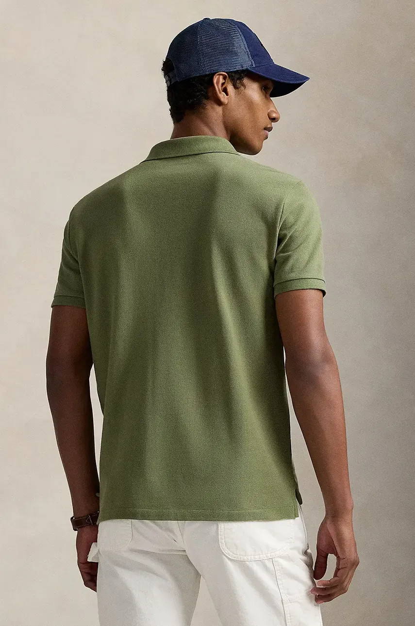 Хлопковое поло Polo Ralph Lauren мужское цвет зелёный однотонное 710969633 Хлопковое поло Polo Ralph Lauren мужское цвет зелёный однотонное 710969633