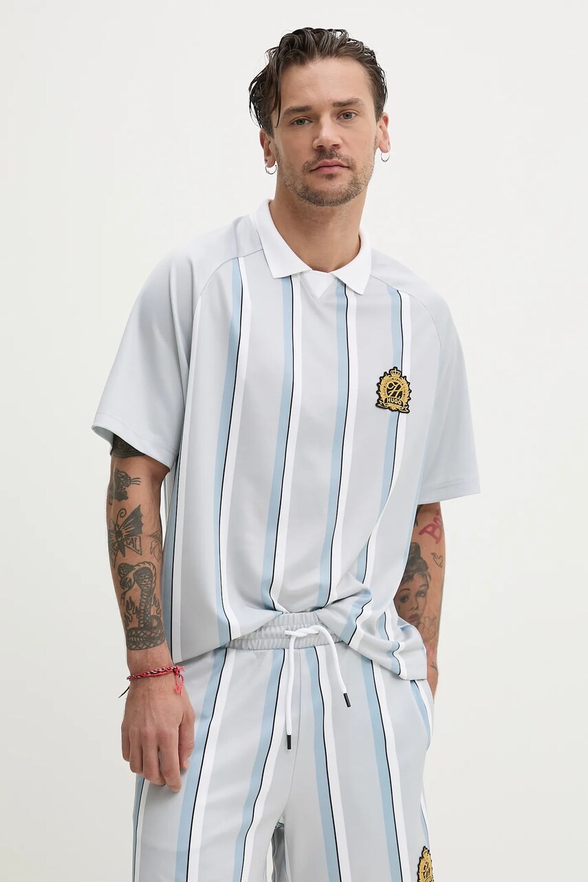 Levně Polo tričko HUGO šedá barva, 50535763