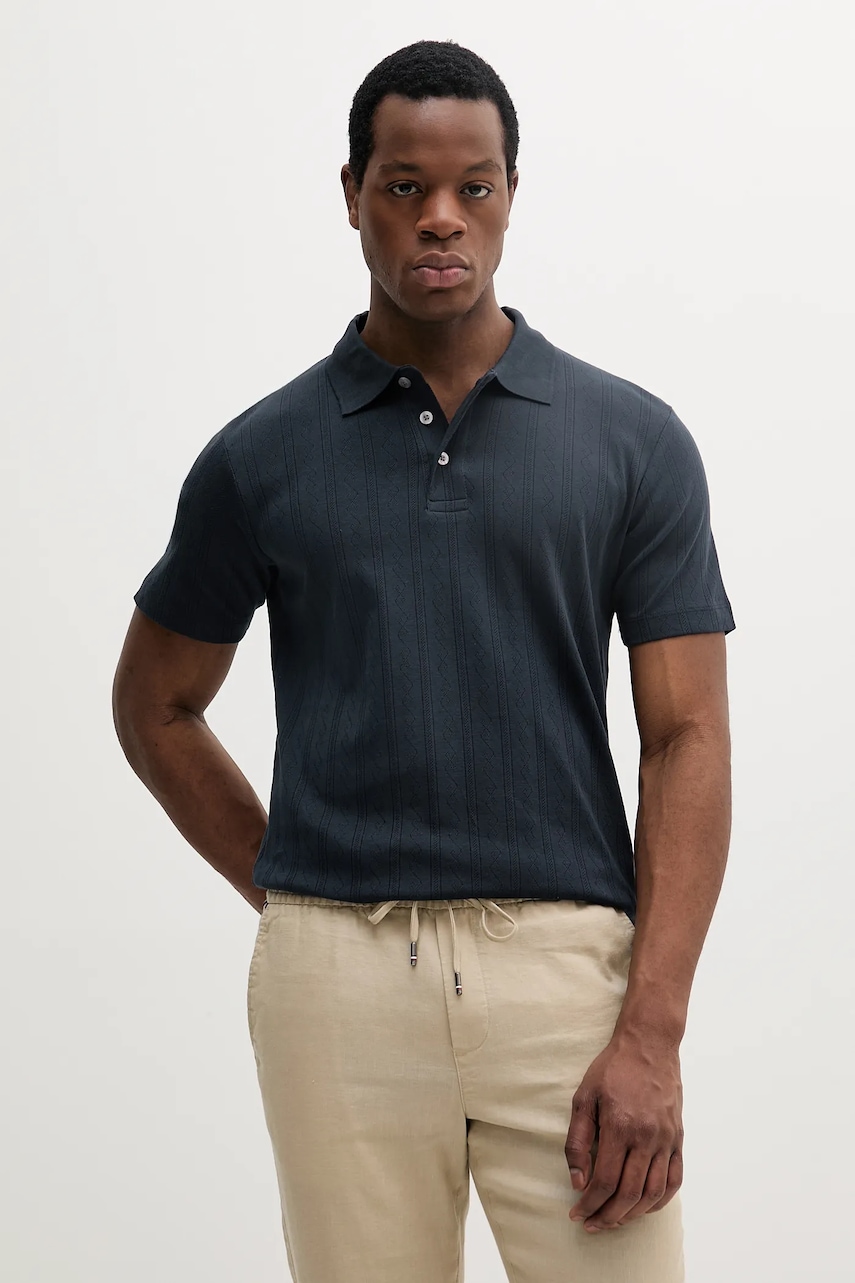 Lindbergh polo de bumbac culoarea bleumarin, uni, 30-404115