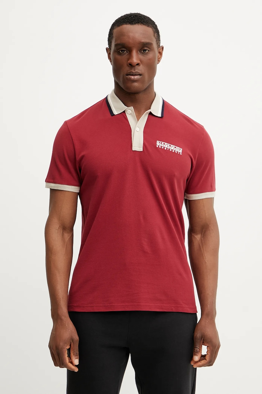 Napapijri polo de bumbac E-Murlo bărbați, culoarea bordo, NP0A4ILYR1E1