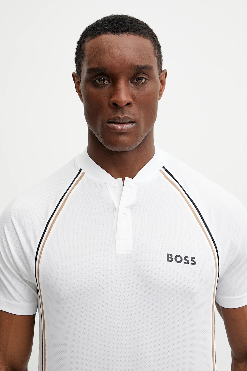 BOSS Green tricou polo bărbați, culoarea alb, cu imprimeu, 50538122 BOSS Green tricou polo bărbați, culoarea alb, cu imprimeu, 50538122