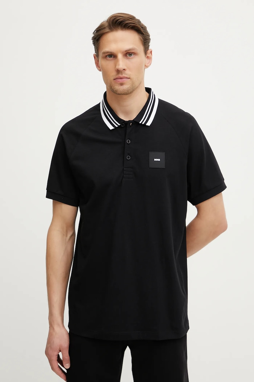BOSS Green tricou polo barbati, culoarea negru, cu imprimeu, 50538176 BOSS Green tricou polo barbati, culoarea negru, cu imprimeu, 50538176