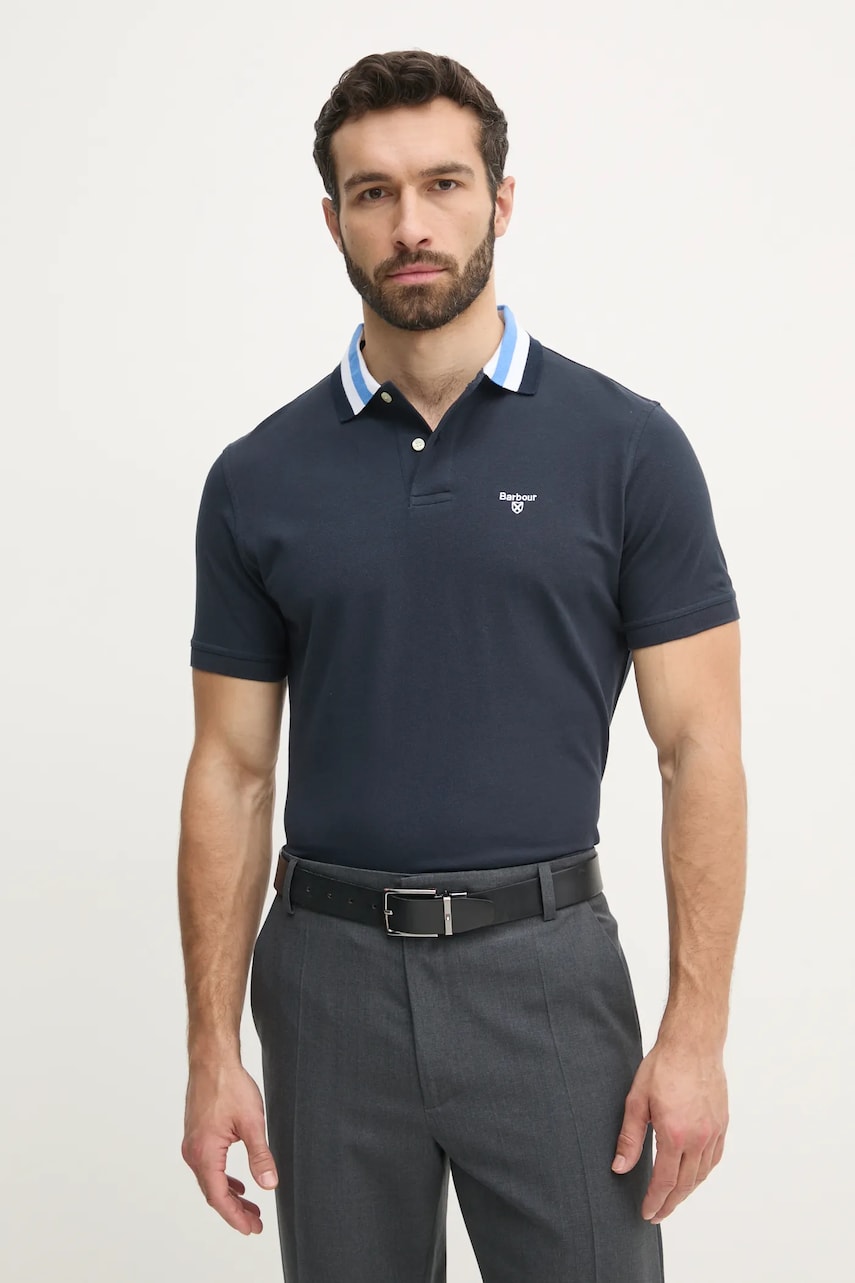 Barbour polo de bumbac Hawkesmoor Tipped Tailored Fit Polo Shirt barbati, culoarea albastru marin, neted, MML1443 Barbour polo de bumbac Hawkesmoor Tipped Tailored Fit Polo Shirt barbati, culoarea albastru marin, neted, MML1443