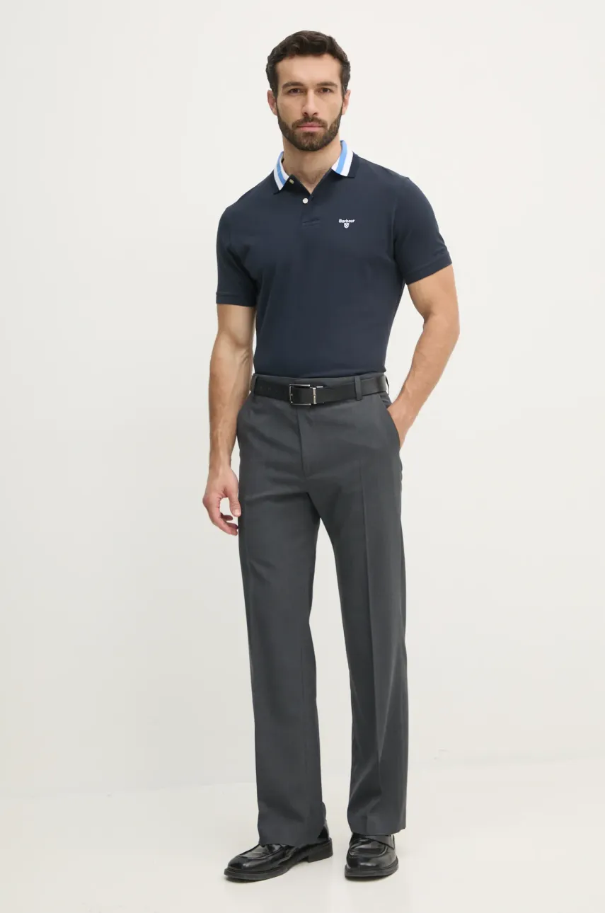 Хлопковое поло Barbour Hawkesmoor Tipped Tailored Fit Polo Shirt мужское цвет синий однотонное MML1443 Хлопковое поло Barbour Hawkesmoor Tipped Tailored Fit Polo Shirt мужское цвет синий однотонное MML1443