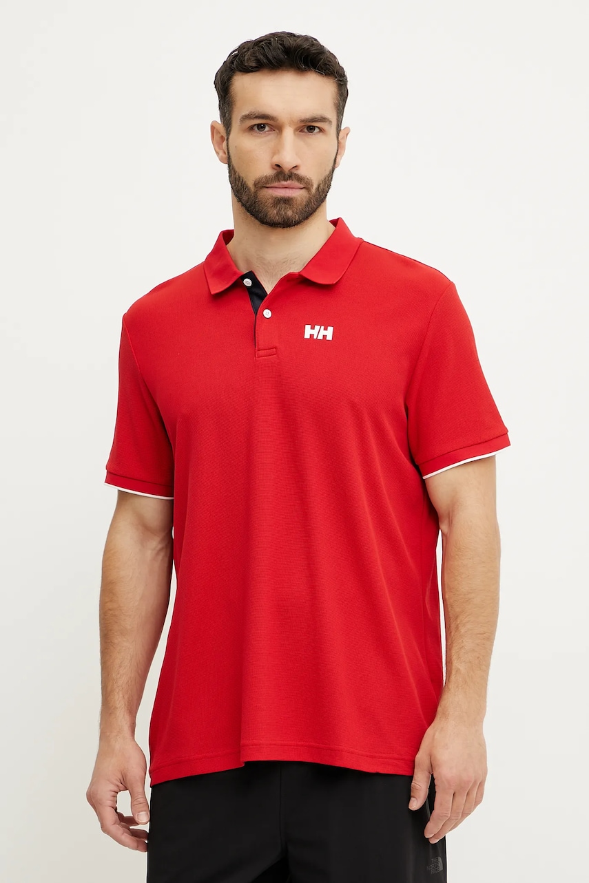 Helly Hansen tricou polo OCEAN barbati, culoarea rosu, cu imprimeu, 34367 Helly Hansen tricou polo OCEAN barbati, culoarea rosu, cu imprimeu, 34367