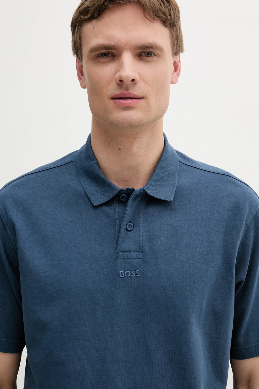 Βαμβακερό μπλουζάκι πόλο BOSS Orange ανδρικό, χρώμα: ναυτικό μπλε, 50519740 φωτογραφία