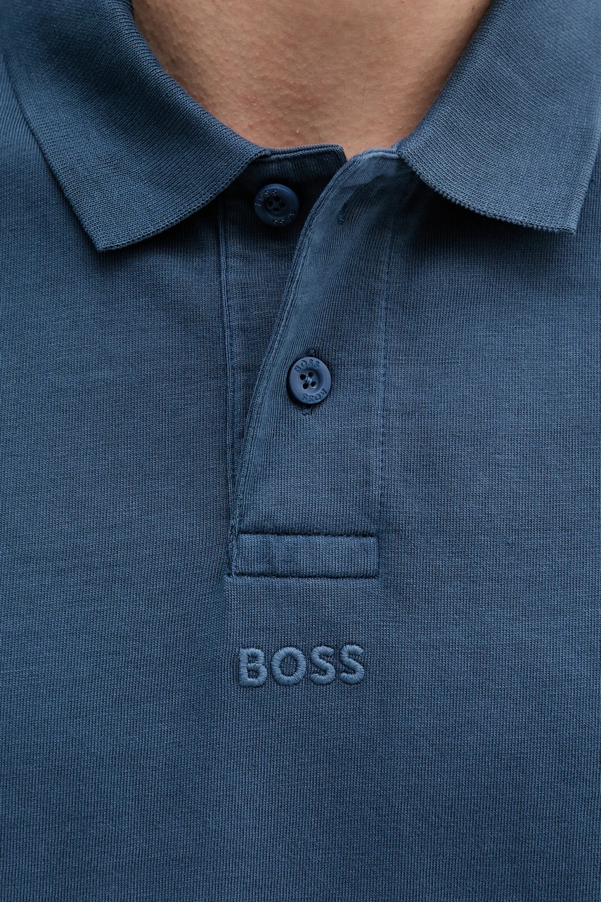 Βαμβακερό μπλουζάκι πόλο BOSS Orange ανδρικό, χρώμα: ναυτικό μπλε, 50519740 φωτογραφία