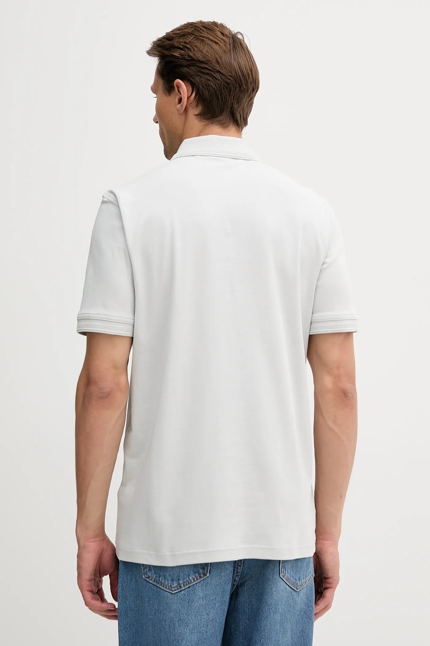 Хлопковое поло BOSS Orange цвет серый однотонное 50520109