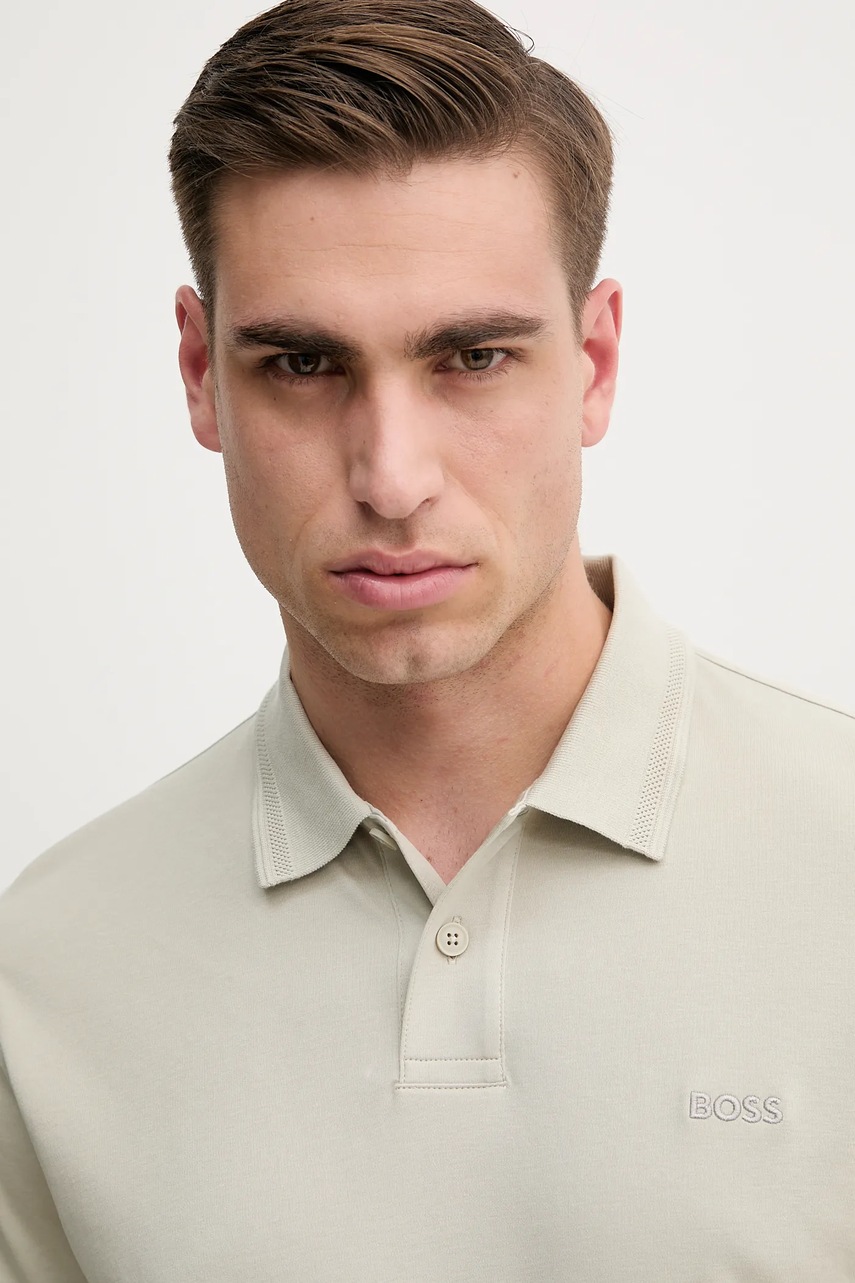 Βαμβακερό μπλουζάκι πόλο BOSS Orange ανδρικό, χρώμα: μπεζ, 50520109 φωτογραφία