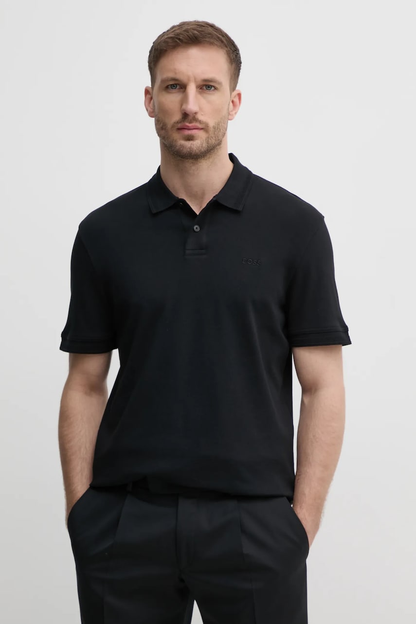 BOSS Orange polo de bumbac culoarea negru, uni, 50520109