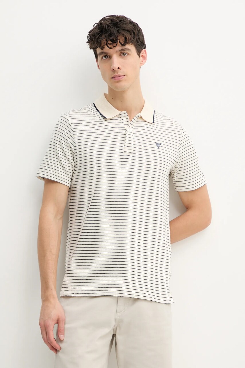Levně Bavlněné polo tričko Guess béžová barva, M5GP06 KCSH1