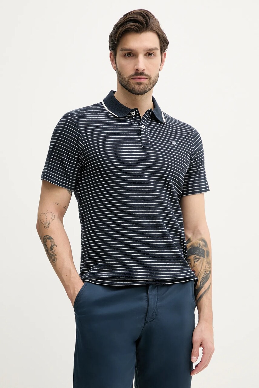 Levně Bavlněné polo tričko Guess tmavomodrá barva, M5GP06 KCSH1