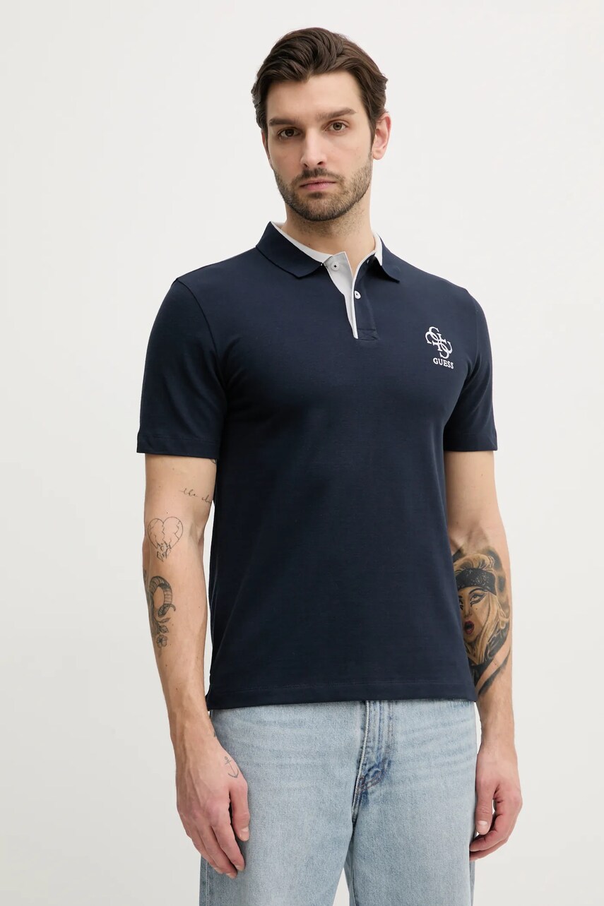 Levně Polo tričko Guess LYLE tmavomodrá barva, s aplikací, M5GP60 K7O64