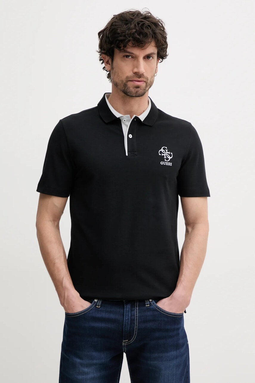Levně Polo tričko Guess LYLE černá barva, s aplikací, M5GP60 K7O64