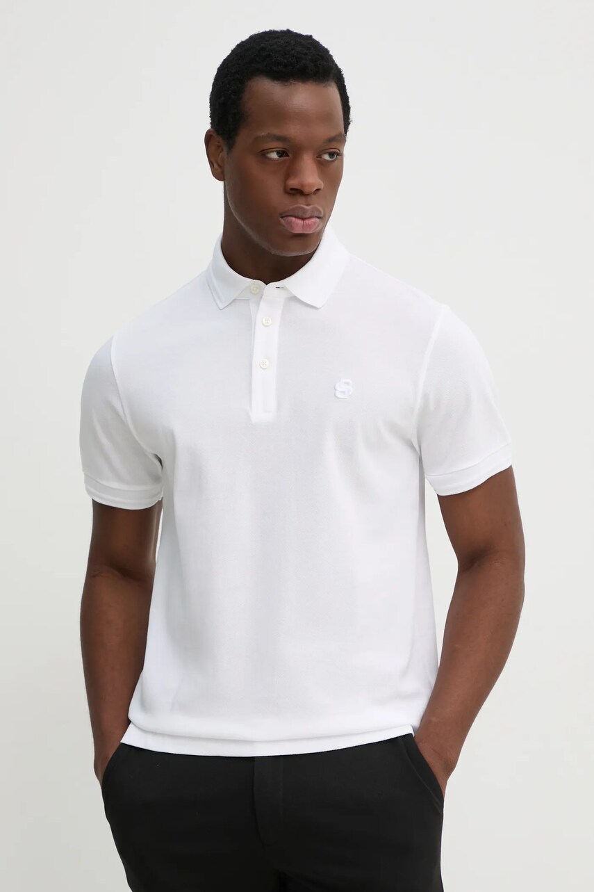 BOSS polo de bumbac barbati, culoarea alb, neted, 50533355