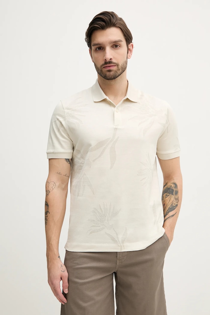Levně Bavlněné polo tričko BOSS béžová barva, 50536756