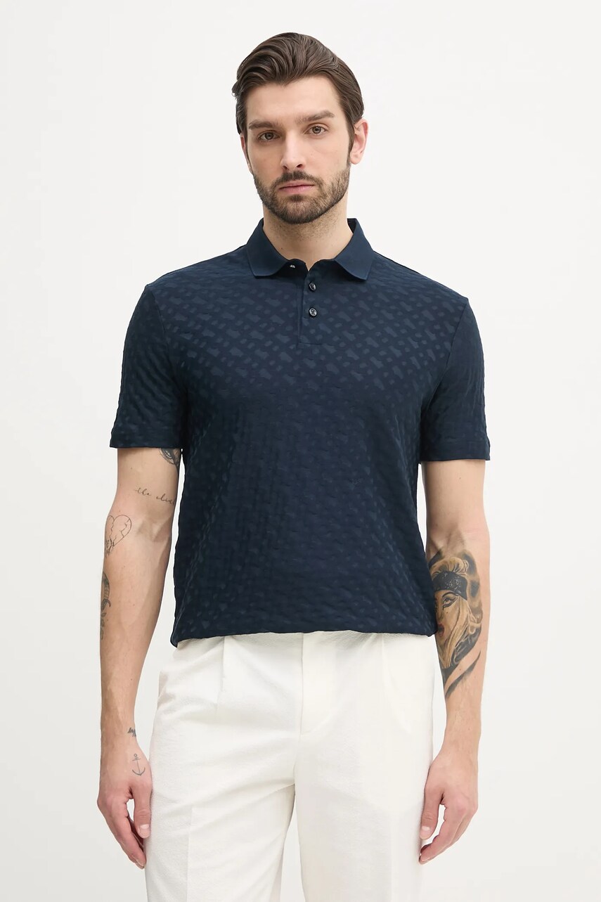 BOSS polo de bumbac bărbați, culoarea bleumarin, uni, 50537132