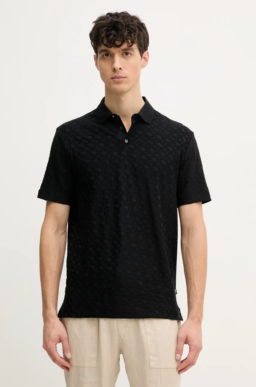 BOSS polo de bumbac bărbați, culoarea negru, uni, 50537132