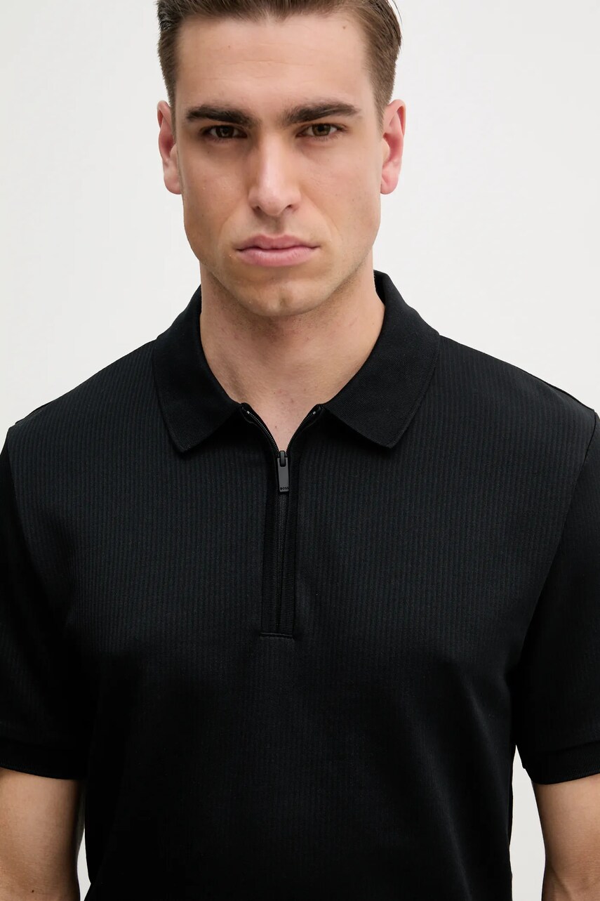BOSS tricou polo barbati, culoarea negru, neted, 50537494