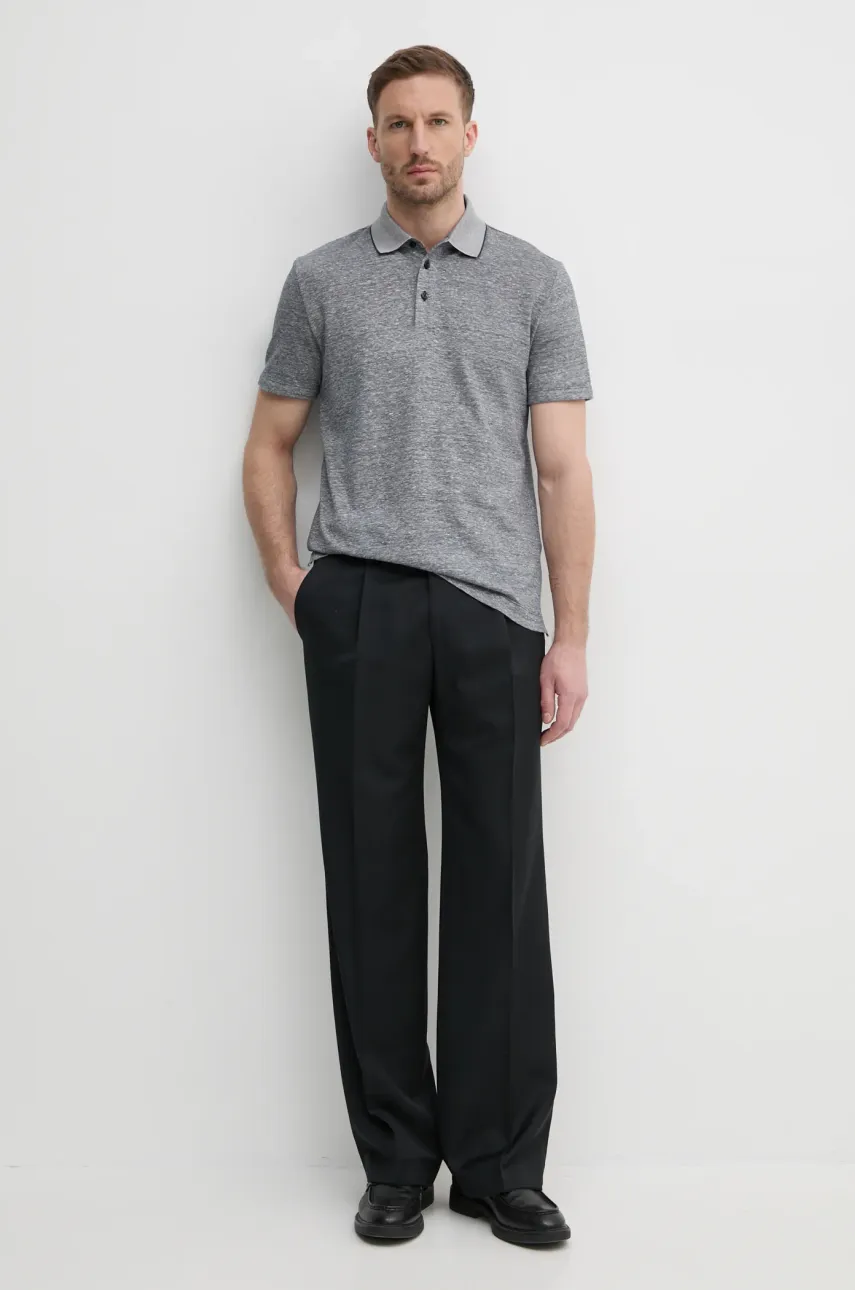 Льняное поло BOSS мужское цвет серый меланж 50537501 Льняное поло BOSS мужское цвет серый меланж 50537501