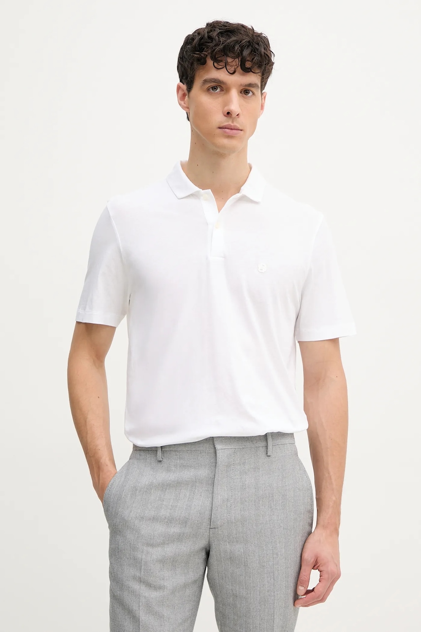 BOSS polo de bumbac barbati, culoarea alb, neted, 50539814