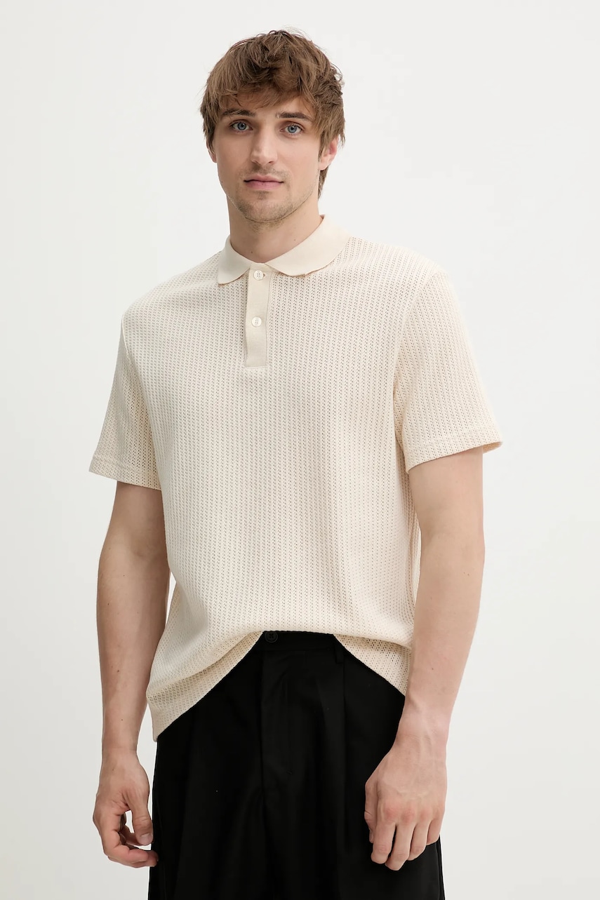 Samsoe Samsoe polo de bumbac SAJASE culoarea bej, uni, M25100033