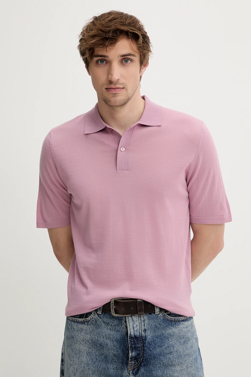 Samsoe Samsoe polo din lână SAROWAN culoarea roz, uni, M10000059