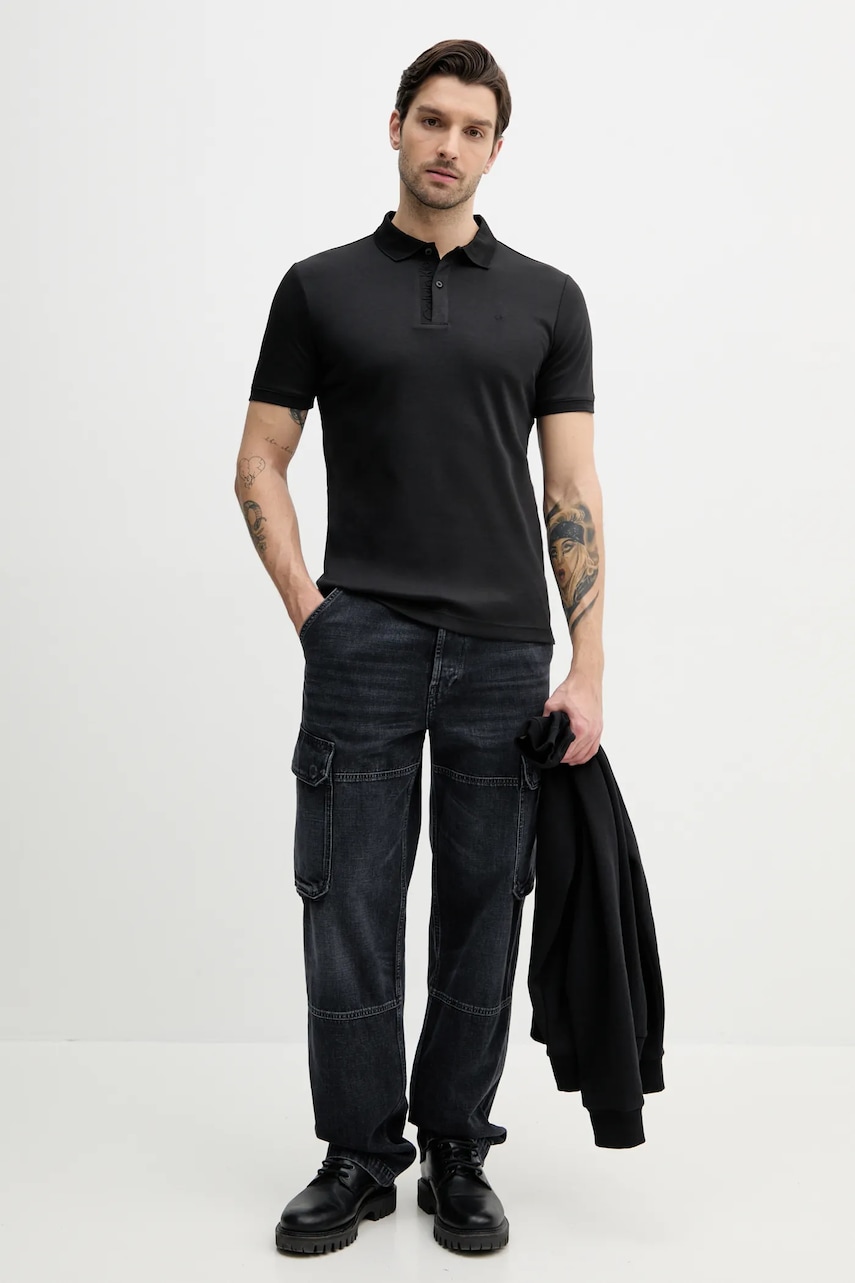 Хлопковое поло Calvin Klein цвет чёрный однотонное K10K114135 Хлопковое поло Calvin Klein цвет чёрный однотонное K10K114135