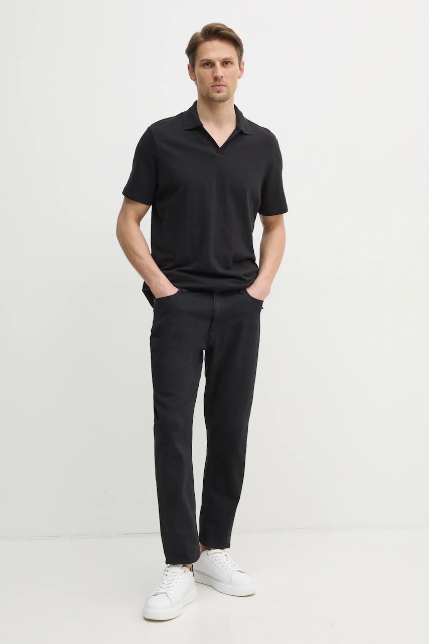 Поло с примесью льна Calvin Klein цвет чёрный однотонное K10K114136 Поло с примесью льна Calvin Klein цвет чёрный однотонное K10K114136