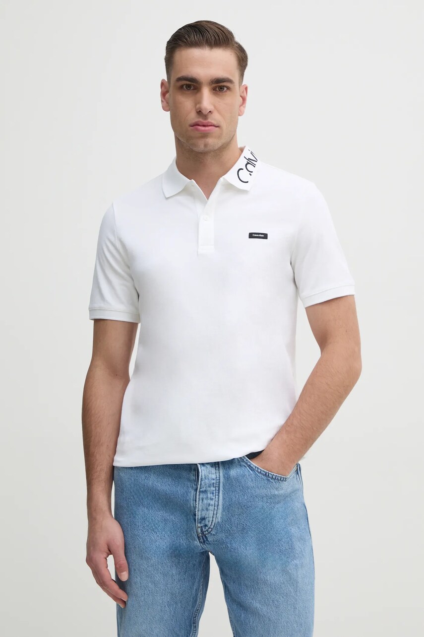 Levně Polo tričko Calvin Klein bílá barva, s aplikací, K10K114474