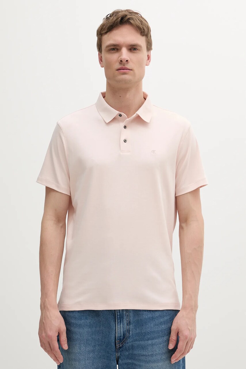 Levně Bavlněné polo tričko Calvin Klein pánské, béžová barva, LV04LB276G
