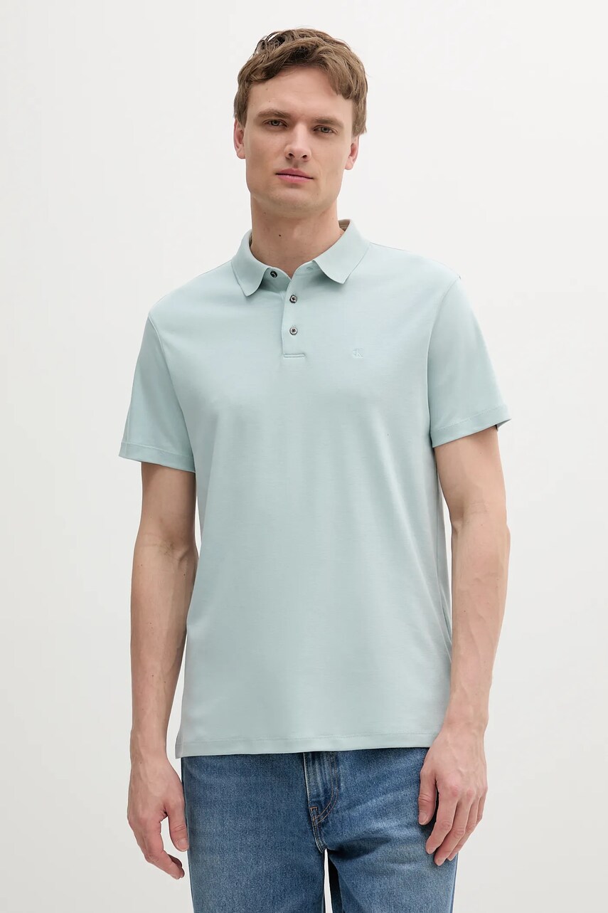 Levně Bavlněné polo tričko Calvin Klein pánské, tyrkysová barva, LV04LB276G