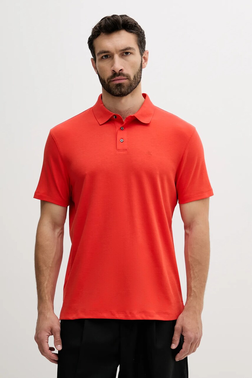 Levně Bavlněné polo tričko Calvin Klein pánské, červená barva, LV04LB276G