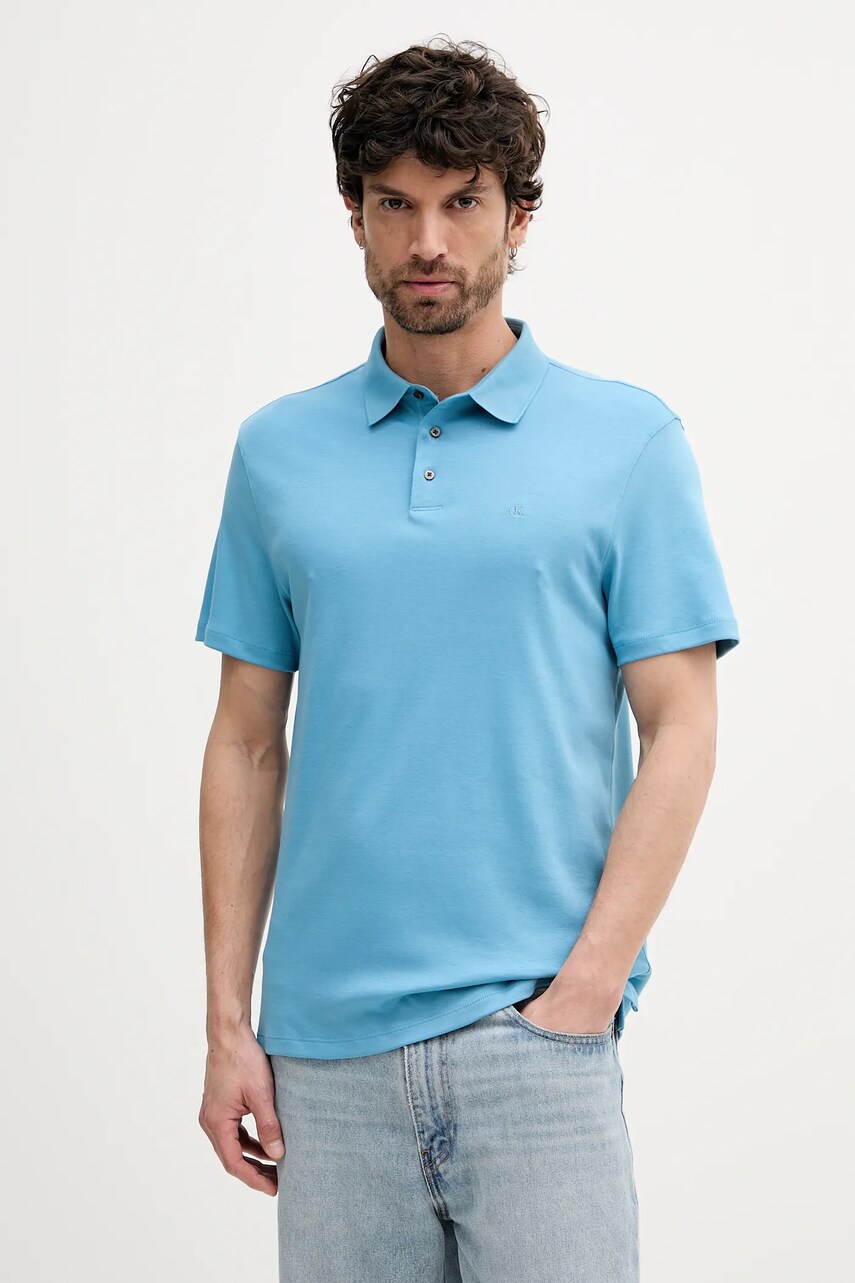 Levně Bavlněné polo tričko Calvin Klein pánské, modrá barva, LV04LB276G