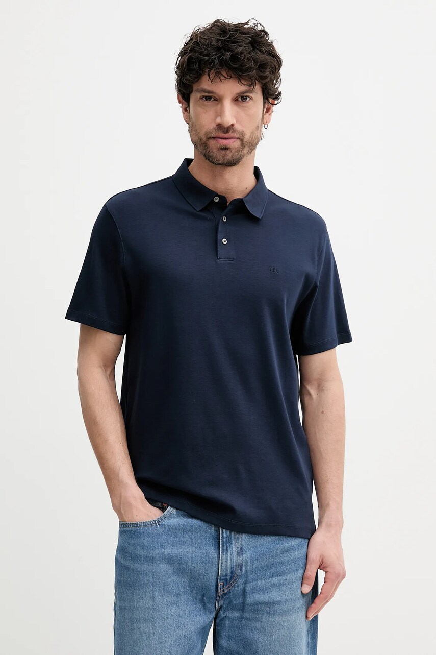 Levně Bavlněné polo tričko Calvin Klein pánské, tmavomodrá barva, LV04LB276G