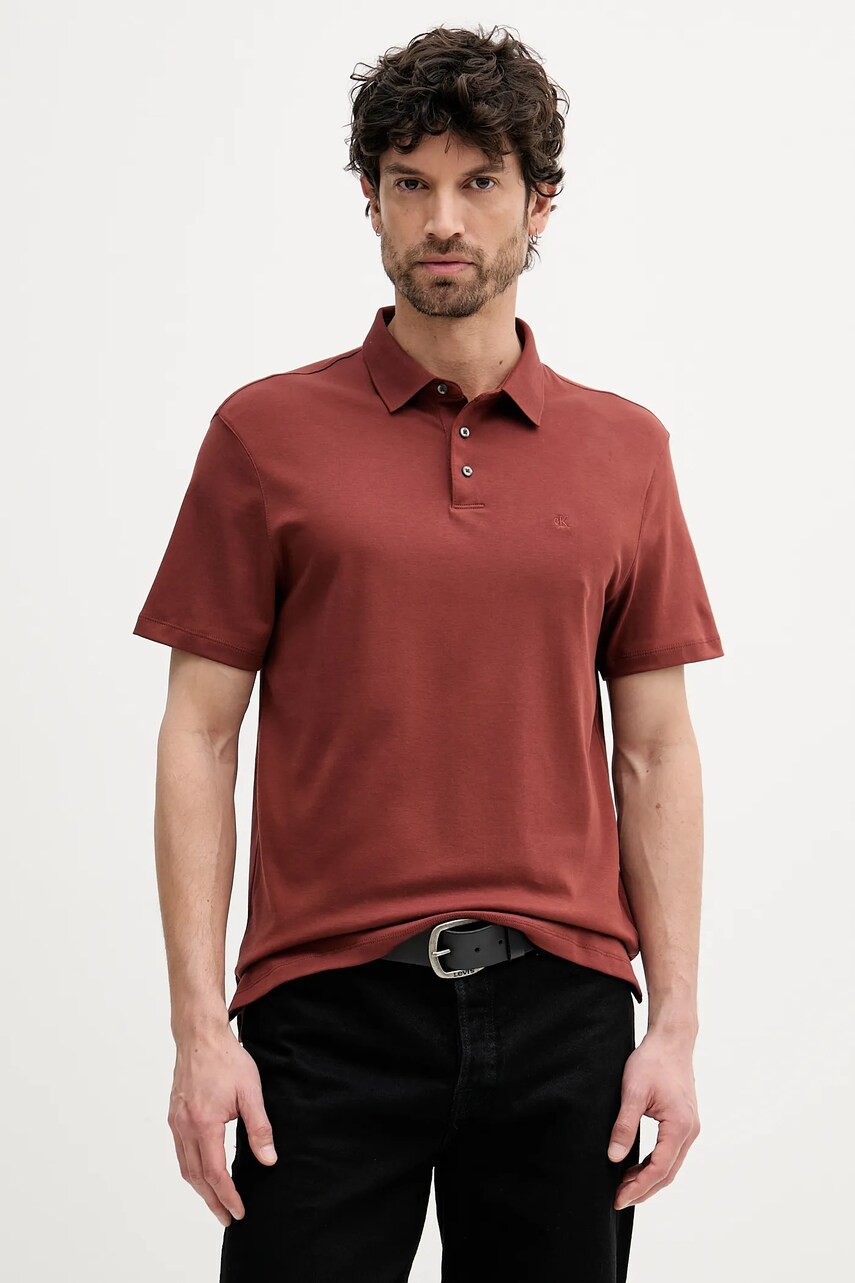 Levně Bavlněné polo tričko Calvin Klein pánské, vínová barva, LV04LB276G