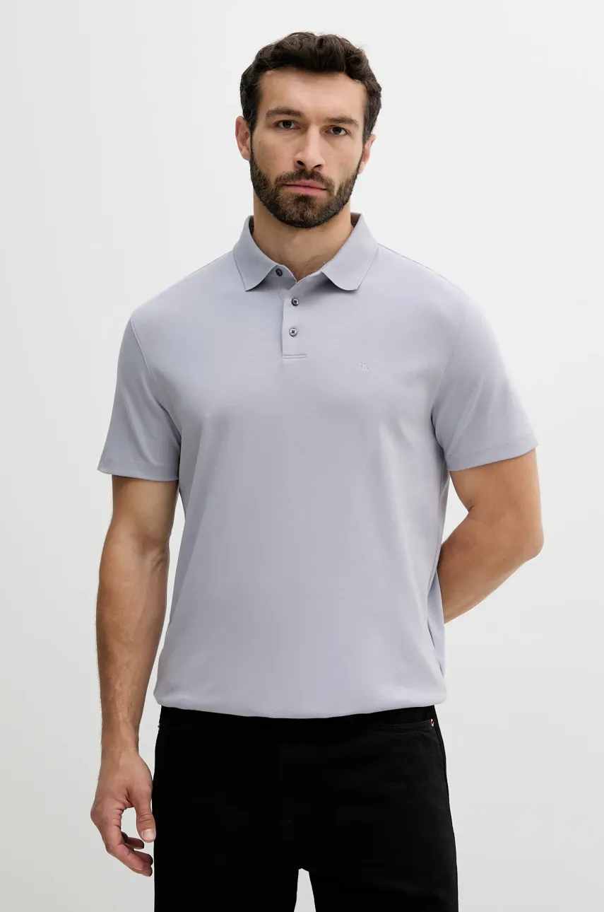 Levně Bavlněné polo tričko Calvin Klein pánské, fialová barva, LV04LB276G