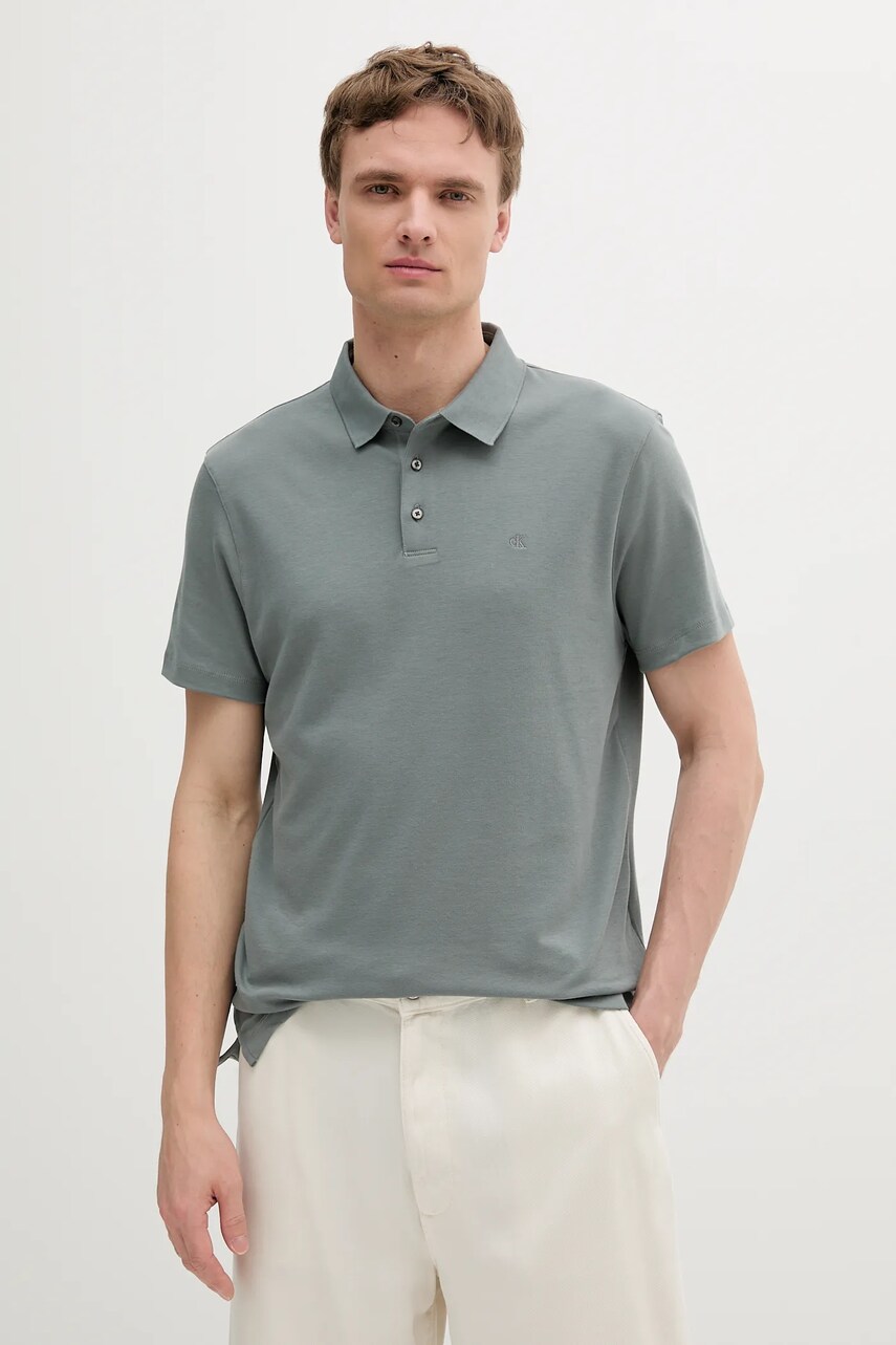 Levně Bavlněné polo tričko Calvin Klein pánské, zelená barva, LV04LB276G