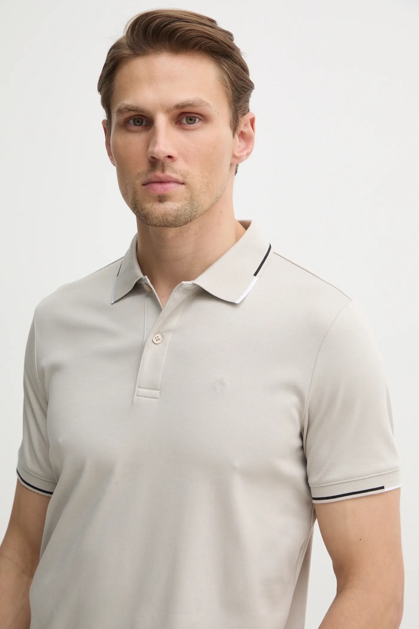 Βαμβακερό μπλουζάκι πόλο Calvin Klein χρώμα: γκρι, K10K114130 φωτογραφία