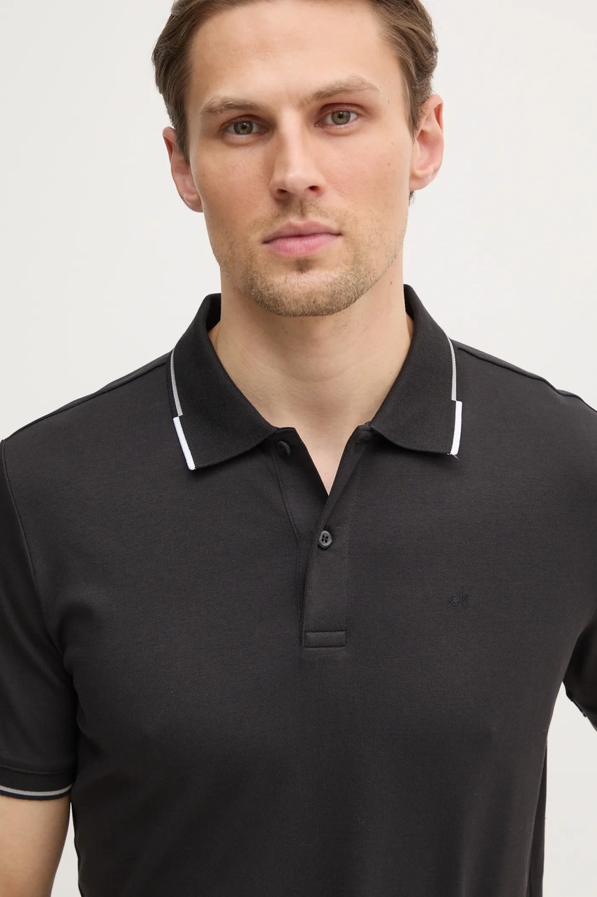 Βαμβακερό μπλουζάκι πόλο Calvin Klein χρώμα: μαύρο, K10K114130 φωτογραφία