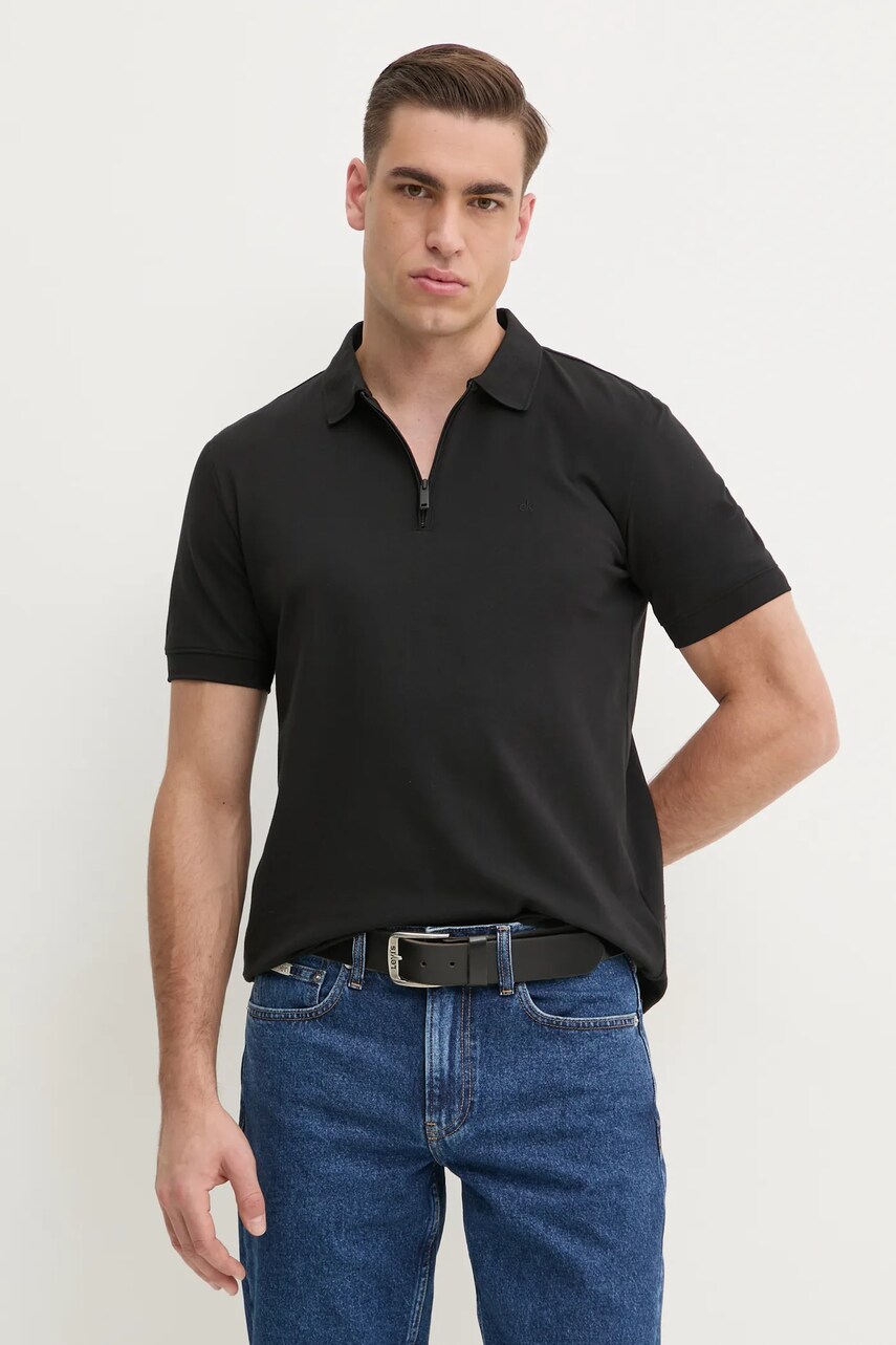 Levně Polo tričko Calvin Klein černá barva, K10K114128