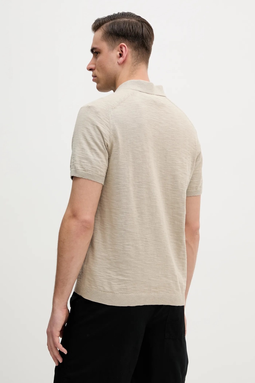 Βαμβακερό μπλουζάκι πόλο Calvin Klein ανδρικό, χρώμα: μπεζ, K10K114087 φωτογραφία