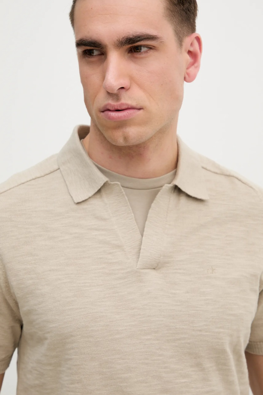 Βαμβακερό μπλουζάκι πόλο Calvin Klein ανδρικό, χρώμα: μπεζ, K10K114087 φωτογραφία